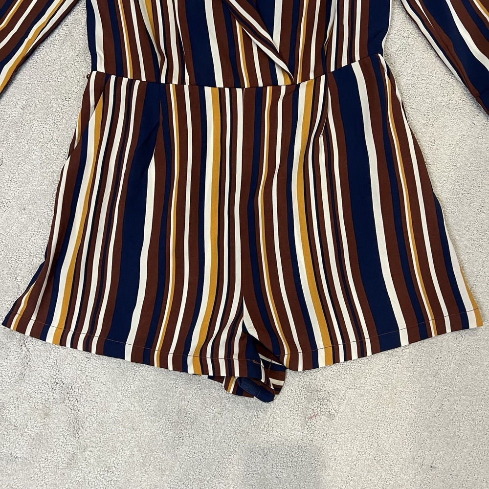 Forever 21 Women's Navy/Brown/Mustard Romper W/ Belt Loops Jumpsuit Size M - Picture 2 of 10